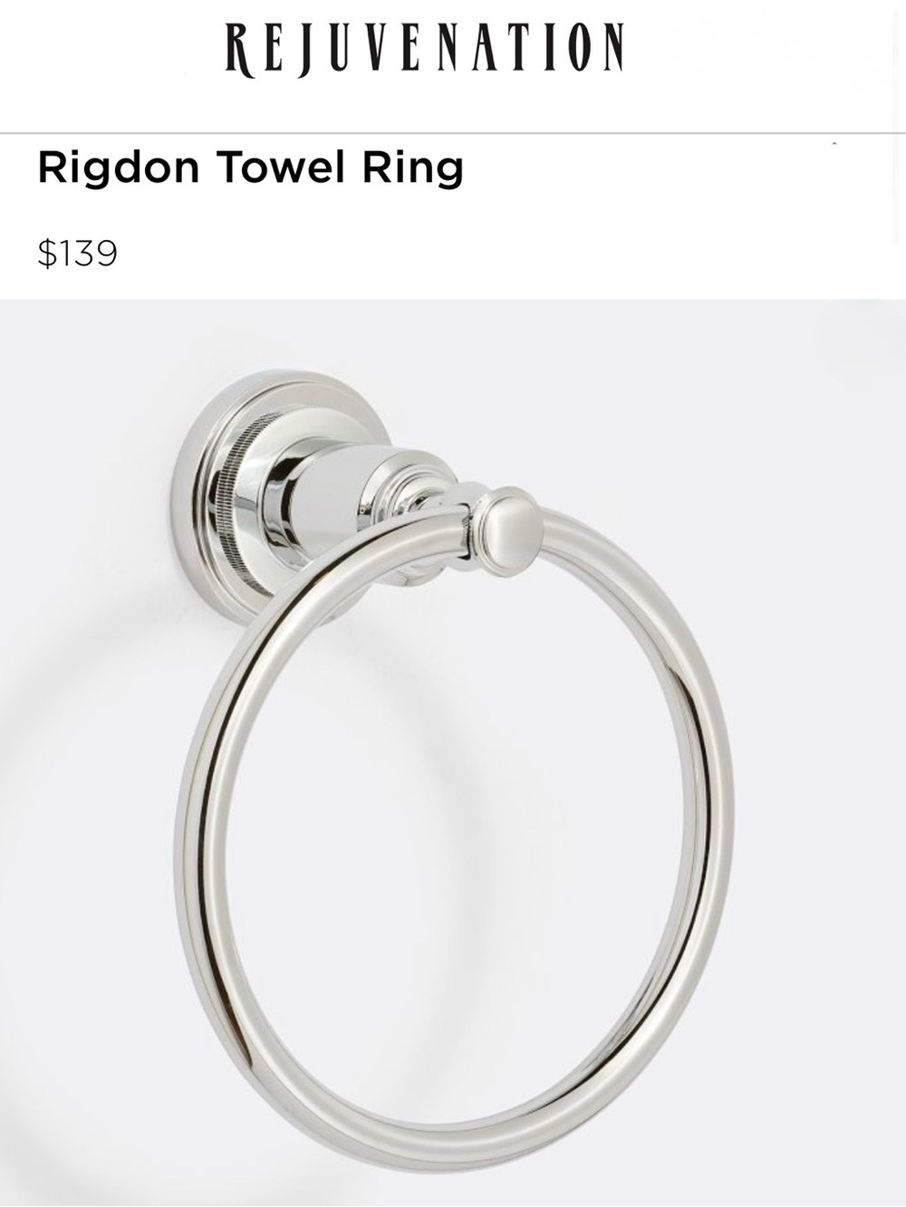 REJUVENATION Rigdon Towel Ring Polished Nickel